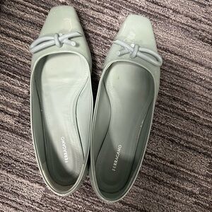 Salvatore Ferragamo Pale Mint Patent Leather Bow Flats